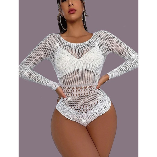 Vestido de Malla con Piedras de color Blanco para Adulto