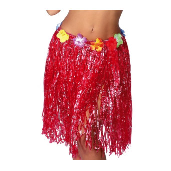 Falda Hawaiana de 55 Centímetros de color Rojo para Adulto
