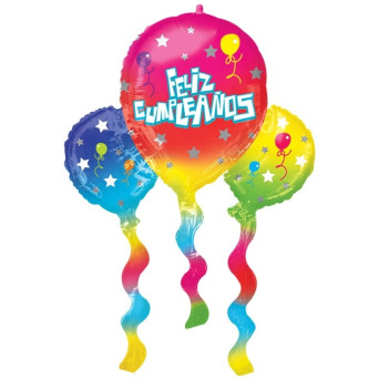 Globo Foil de Feliz Cumpleaños Remolino de 99 x 66 Centímetros