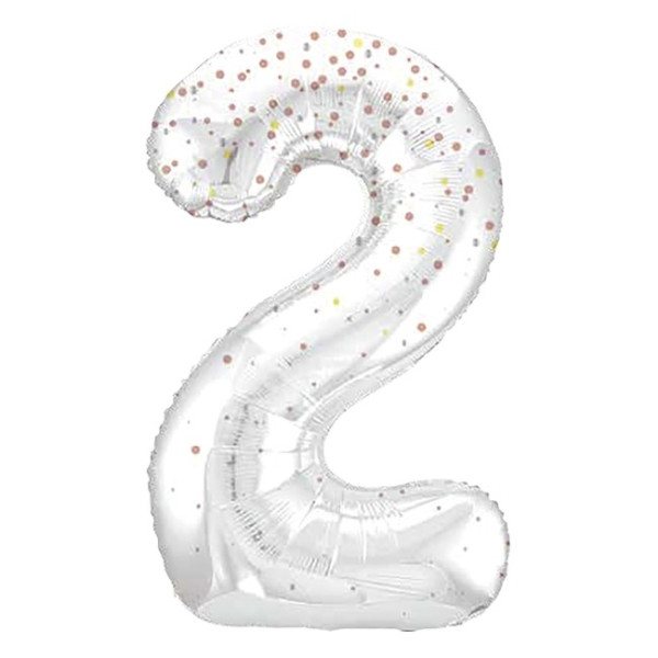 Globo Foil de Número 2 de 86 Centímetros de color Blanco con Purpurina