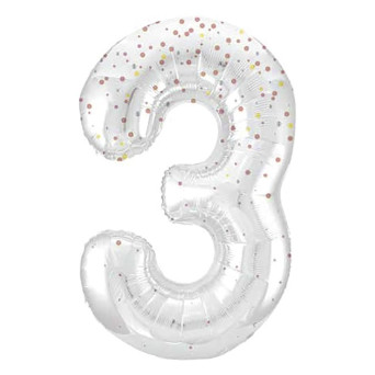 Globo Foil de Número 3 de 86 Centímetros de color Blanco con Purpurina