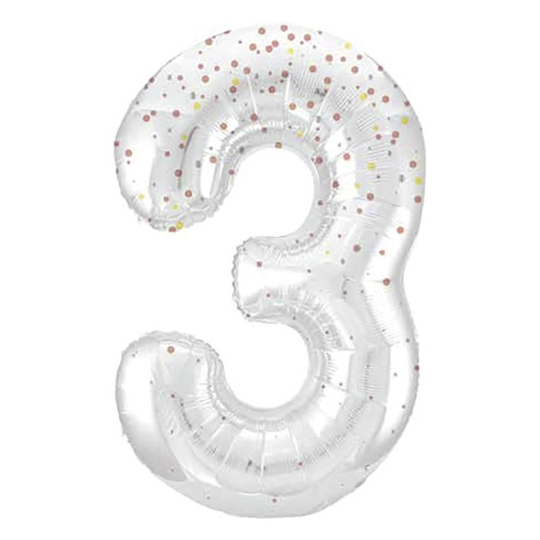 Globo Foil de Número 3 de 86 Centímetros de color Blanco con Purpurina