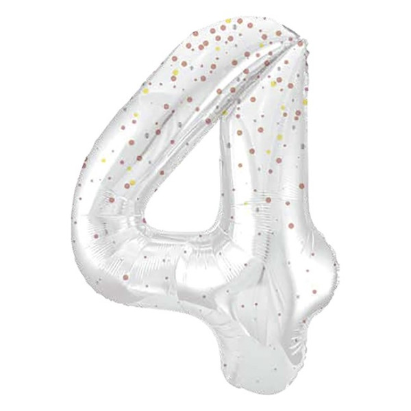 Globo Foil de Número 4 de 86 Centímetros de color Blanco con Purpurina