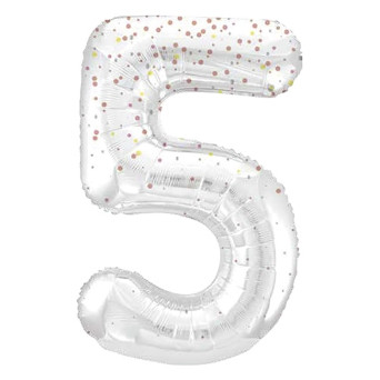 Globo Foil de Número 5 de 86 Centímetros de color Blanco con Purpurina