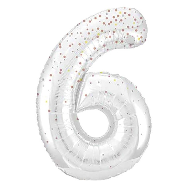 Globo Foil de Número 6 de 86 Centímetros de color Blanco con Purpurina