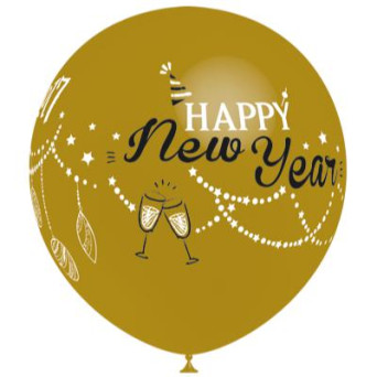 Globo Látex de Happy New Year 50 Unidades R12 de 30 Centímetros de color Oro 100% Biodegradable