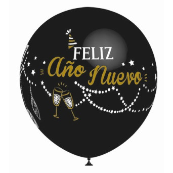 Globo Látex de Feliz Año Nuevo 50 Unidades R12 de 30 Centímetros de color Negro 100% Biodegradable
