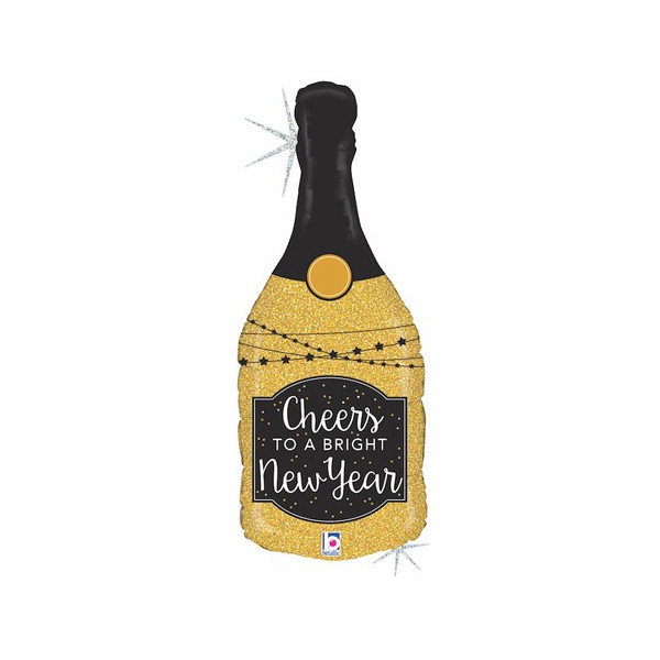 Globo Foil de Botella Champagne Holográfica New Year de 91 Centímetros