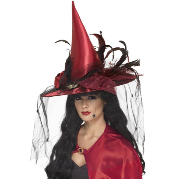 Sombrero de Bruja de color Rojo para Adulto
