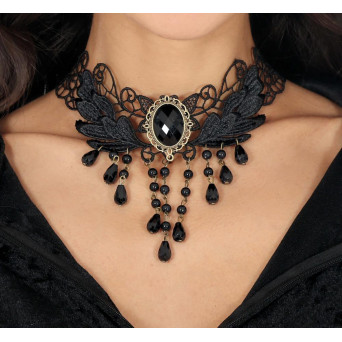 Gargantilla Bordada de color Negro con Pedreria para Adulto