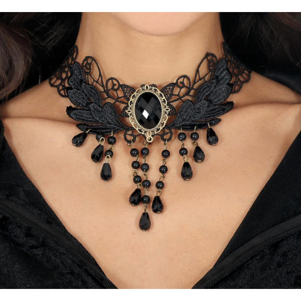 Gargantilla Bordada de color Negro con Pedreria para Adulto
