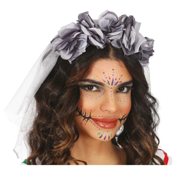Velo de Novia con Flores Grises para Adulto