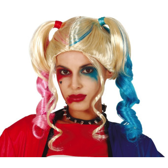Peluca Rubia con Coletas de Colores para Adulto