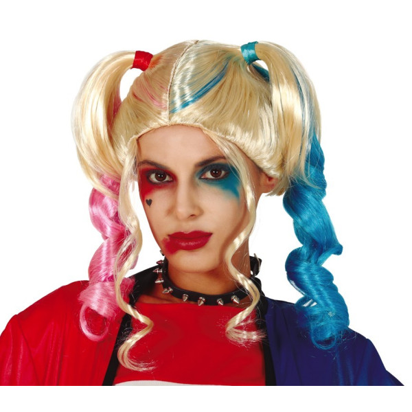 Peluca Rubia con Coletas de Colores para Adulto