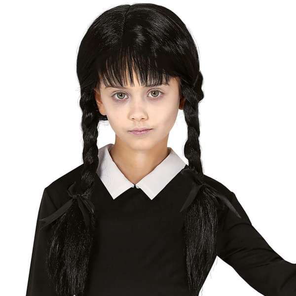 Peluca Negra con Trenzas y Flequillo Infantil