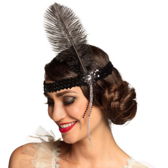 Cinta de color Negro con Lentejuelas y Pluma para Adulto