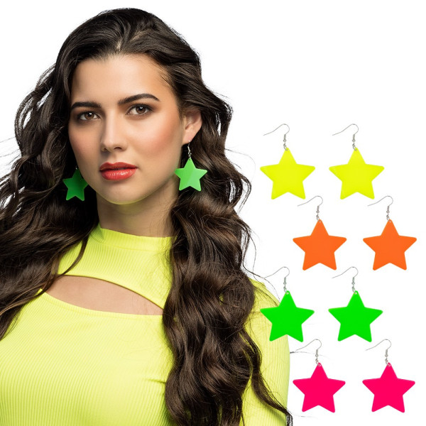 Pendientes de Estrella Neón Varios Colores para Adulto