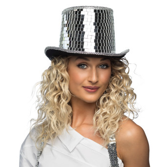Sombrero de Copa de Disco de color Plata para Adulto