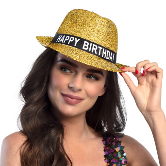 Sombrero de Happy Birthday de color Oro para Adulto