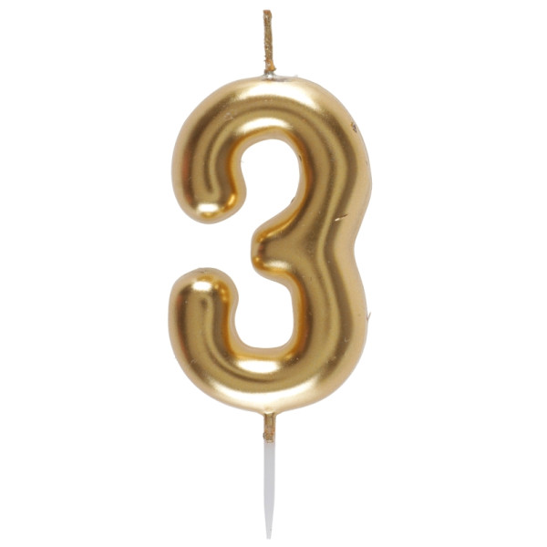 Vela de Cumpleaños Número 3 de 9 Centímetros de color Oro