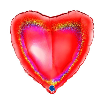 Globo Foil de Corazón de 46 Centímetros de color Rojo Holográfico