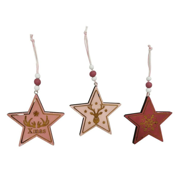 Estrella Decorada 3 Unidades de 9 Centímetros de color Rosa