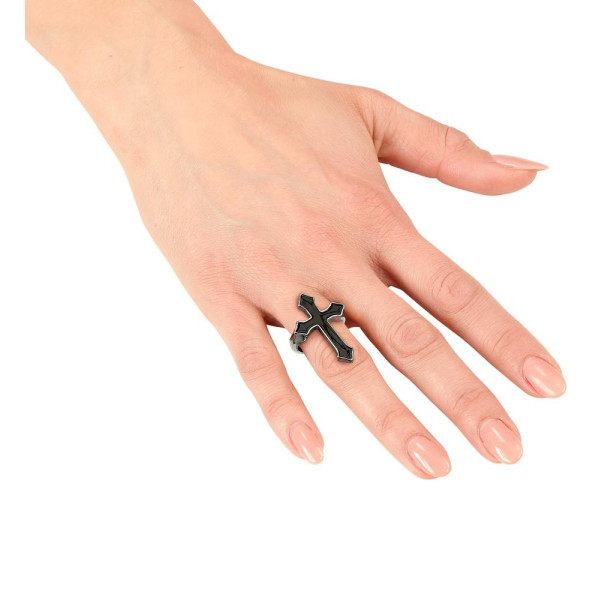 Anillo de Cruz de color Negro para Adulto
