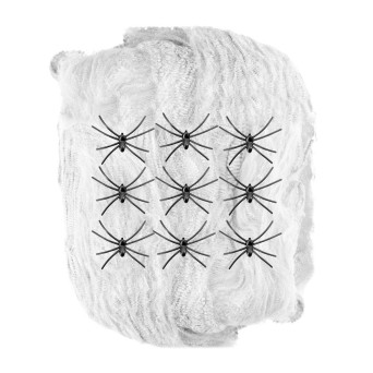 Telaraña de color Blanco de 200 Gramos con Arañas