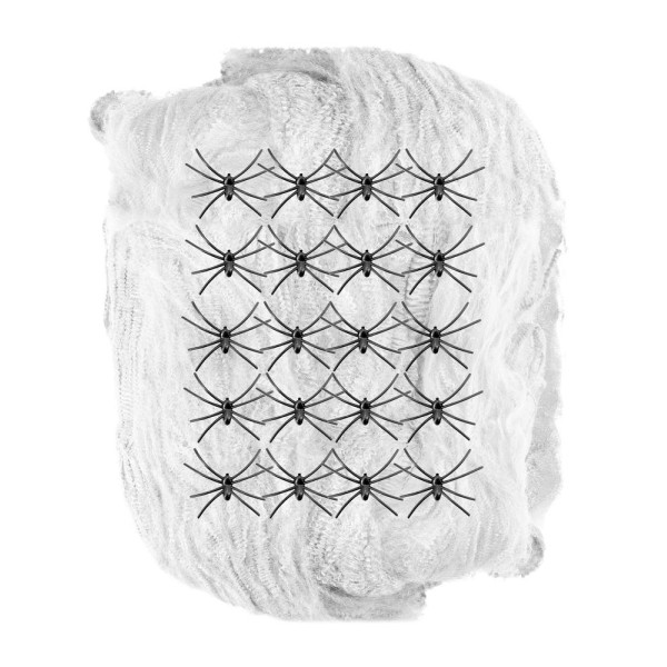 Telaraña de color Blanco de 500 Gramos con Arañas