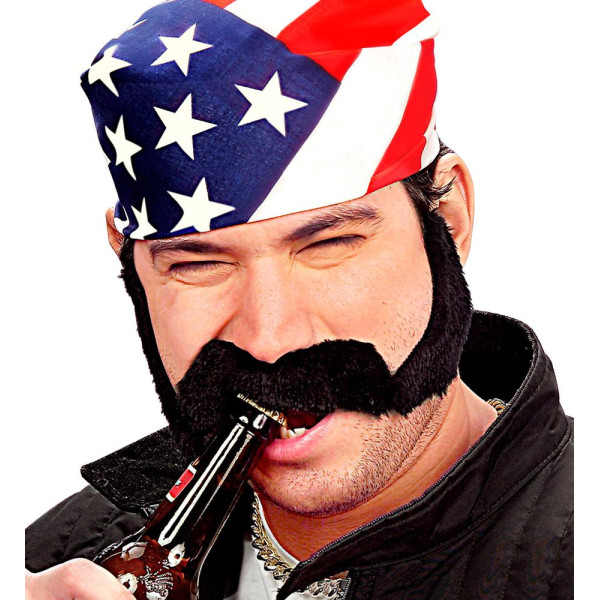 Bigote Negro con Patillas para Adulto