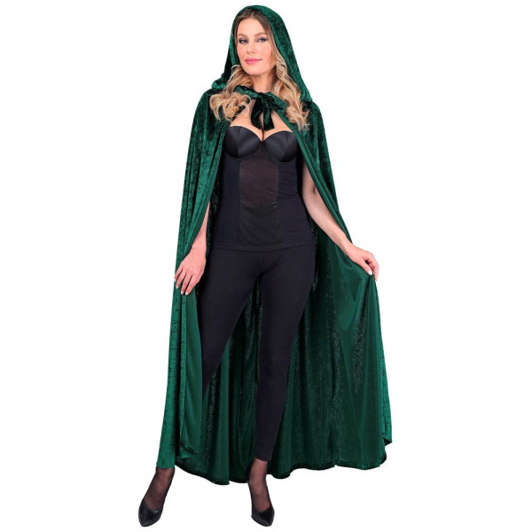 Capa de Terciopelo de 140 Centímetros de color Verde con Capucha para Adulto