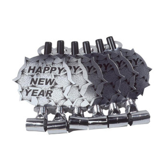 Matasuegra Sonora de Happy New Year 6 Unidades de color Plata