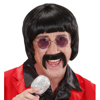 Peluca Negra de Cantante de los años 60´s con Bigote y Gafas