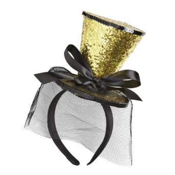 Mini Sombrero de color Oro con Lazo y Velo para Adulto