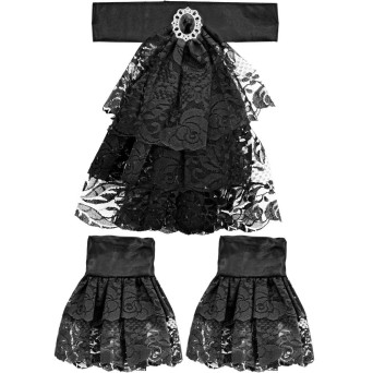 Set de Enagua con Gema y Muñequeras de Encaje de color Negro para Adulto