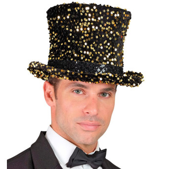 Sombrero de Copa de color Negro con Lentejuelas para Adulto
