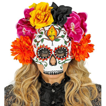 Máscara de Calavera del Día de los Muertos Mexicano con Flores para Adulto