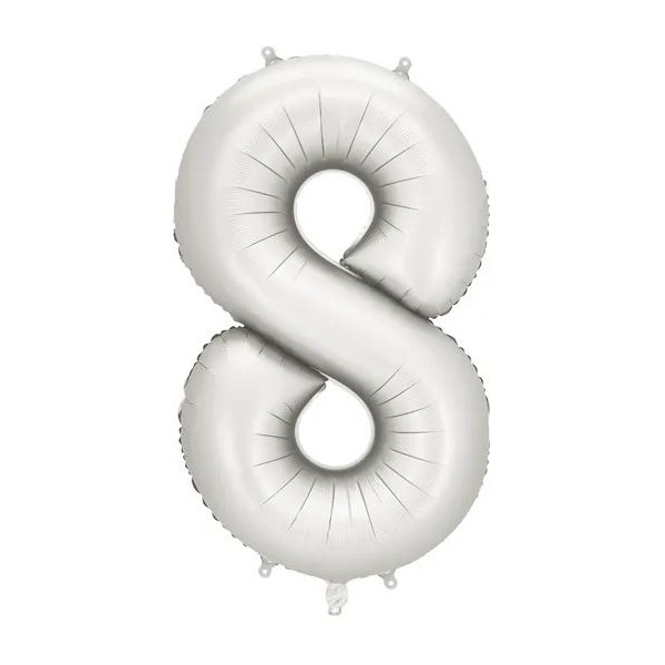 Globo Foil de Número 8 de 86 Centímetros de color Plata Satinado