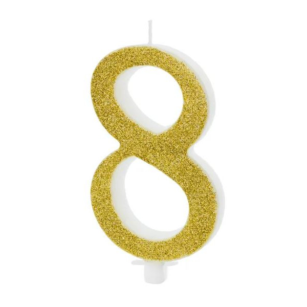 Vela de Cumpleaños Número 8 de 10 Centímetros de color Oro con Purpurina