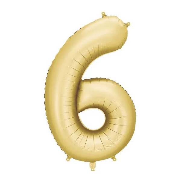 Globo Foil de Número 6 de 86 Centímetros de color Oro Satinado