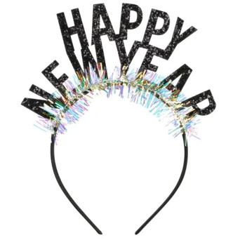 Diadema de Happy New Year de color Negro