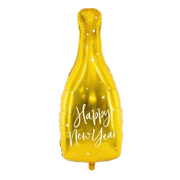 Globo Foil de Botella Happy New Year de color Oro de 32 x 82 Centímetros