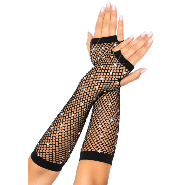 Guantes de Red sin Dedos de color Negro con Strass para Adulto