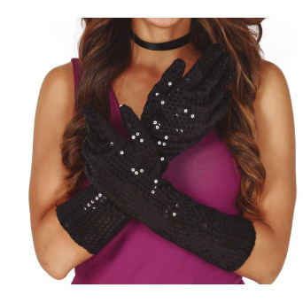 Guantes de color Negro de 39 Centímetros con Lentejuelas para Adulto