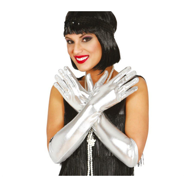 Guantes de color Plata Metalizado de 40 Centímetros para Adulto