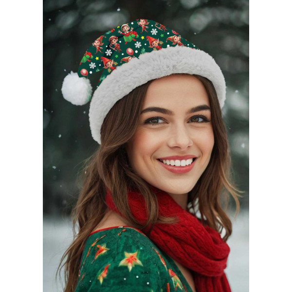 Gorro de Papá Noel Estampado de color Verde para Adulto