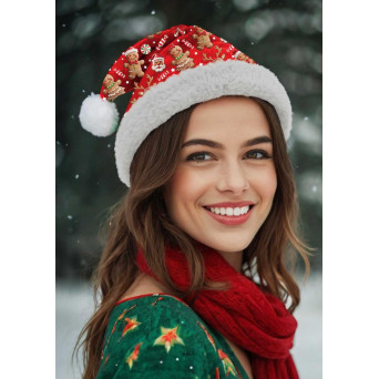 Gorro de Papá Noel Estampado de color Rojo para Adulto
