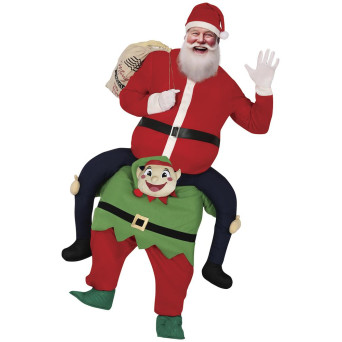 Disfraz de Papá Noel Montado sobre Elfo para Adulto