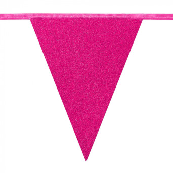 Guirnalda de Banderines de color Fucsia con Purpurina de 6 Metros