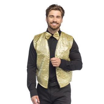 Chaleco de color Oro con Lentejuelas y Pajarita para Adulto